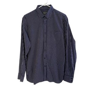 Claiborne Slim Fit Button Down Long Sleeve Blue Striped Shirt Size L Stretch